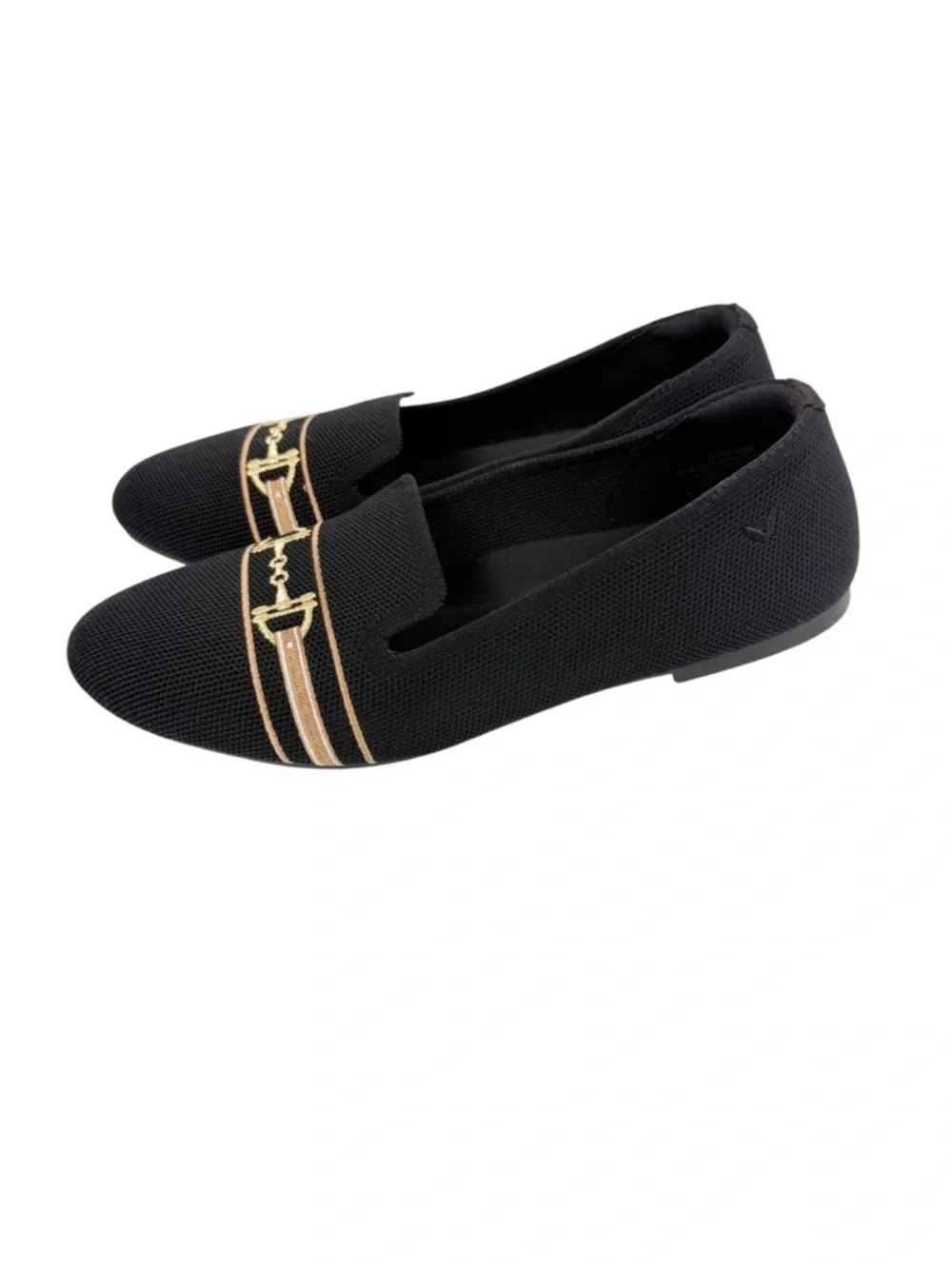 Vivaia Round Toe Embroidered Loafers Audrey Black Horsebit Size 39/ US 8